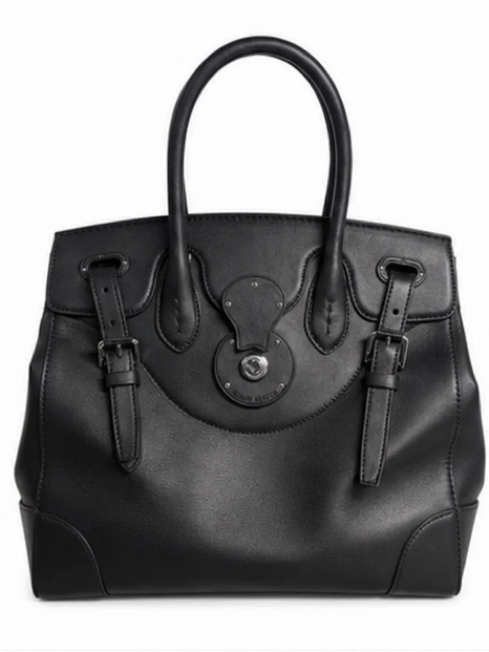 Ralph Lauren Ricky 33 Black Soft Calfskin Leather Satchel Made in Italy